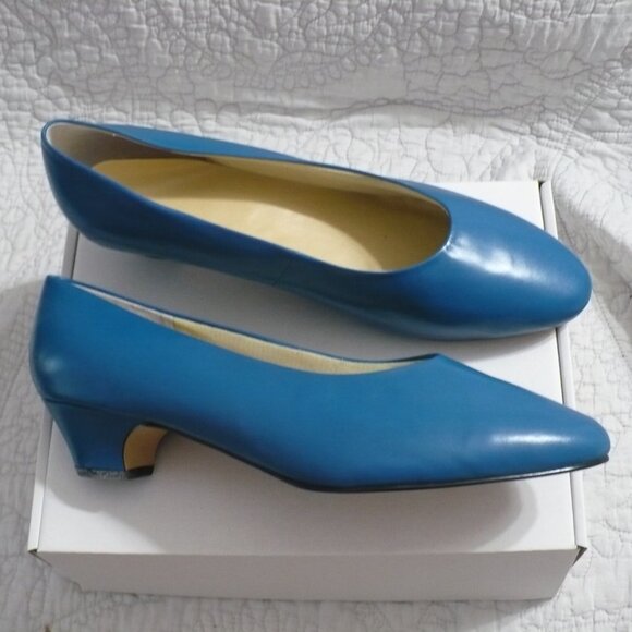 EXCELLENT USED CONDITION VALLEY LANE TEAL BLUE LEATHER PUMPS SIZE 14WW - Picture 3 of 8